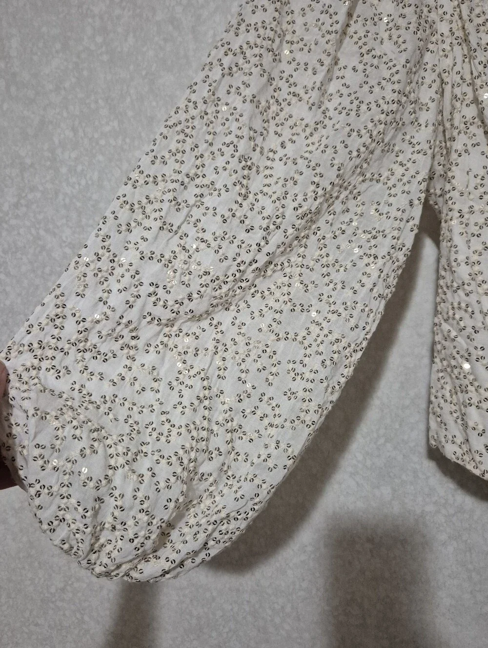 NWT Anthropologie Cream Wrap Blouse with Gold Sequin Detail..Size:M